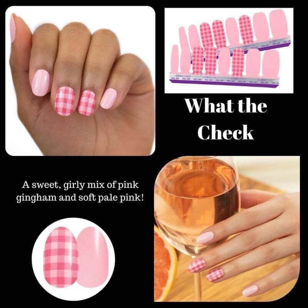 Color Street What the Check Pink Gingham & Pale Pink Press-On Nails